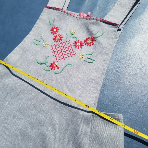 VTG Overall Dress Gray Floral Embroidered S M - Picture 10 of 12